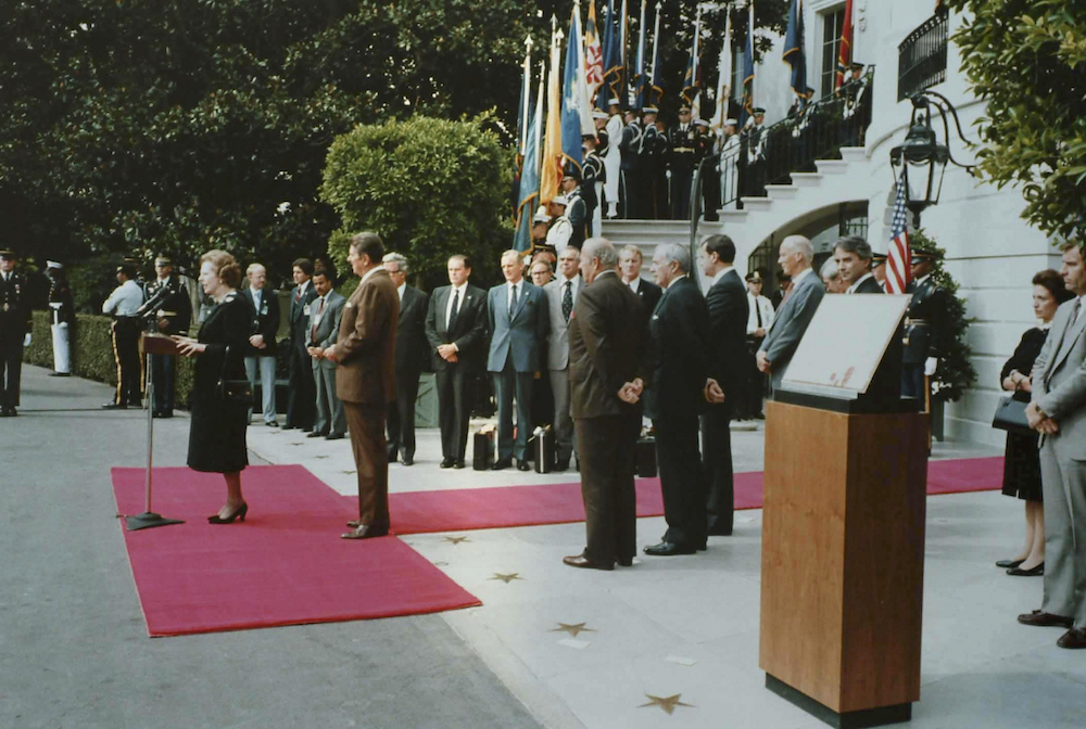 Margaret Thatcher speaking September 29, 1983. White House Photo, accessed via margaretthatcher.org. Copyright waived by US Government.